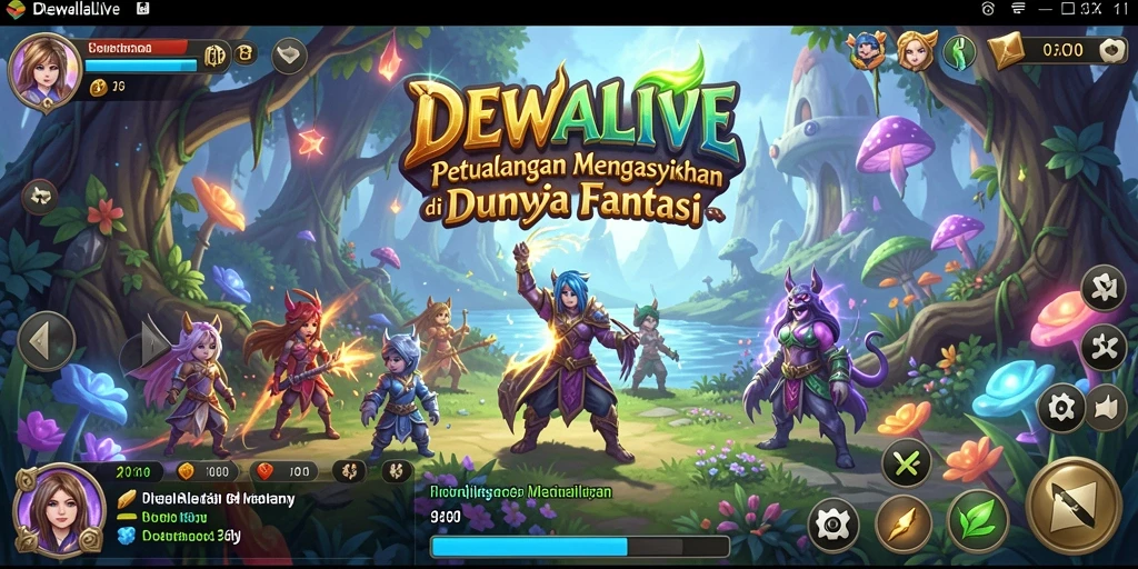 Tangkapan layar utama DEWALIVE menampilkan aksi seru dalam petualangan.