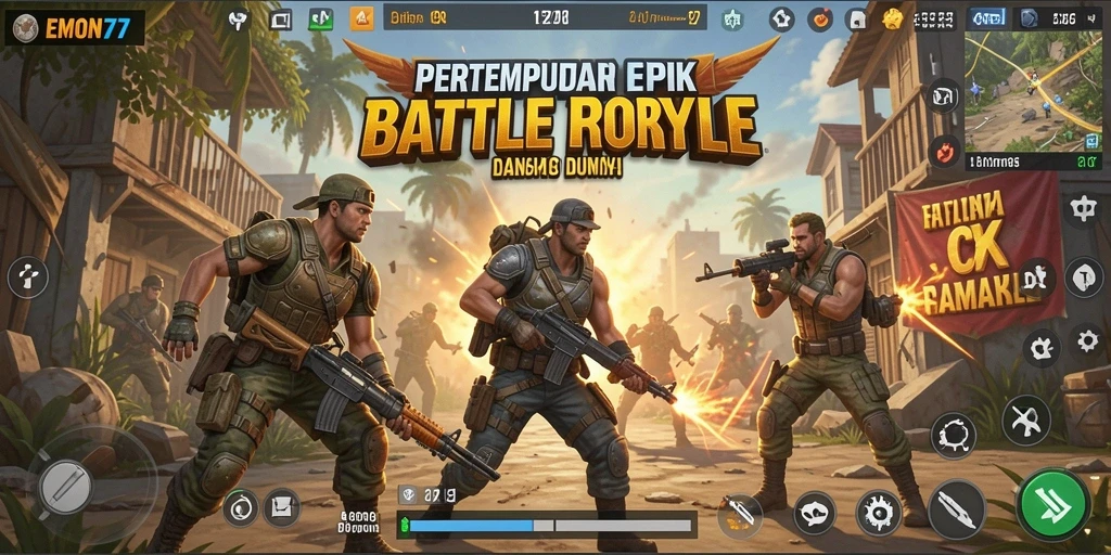 Tampilan menegangkan dari gameplay EMON77, menunjukkan pertarungan intens Battle Royale.