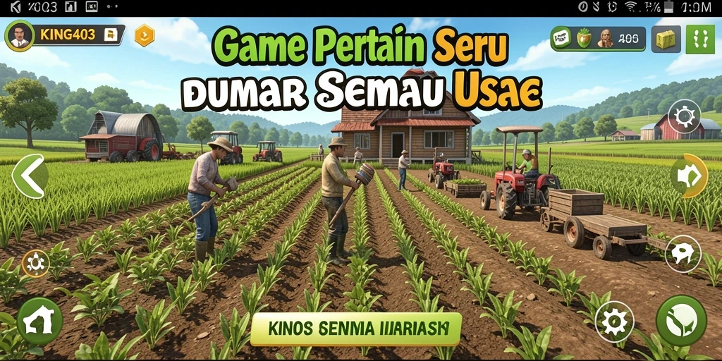Tampilan gameplay <strong>KING403</strong> yang menampilkan pertanian yang cerah dan menarik.