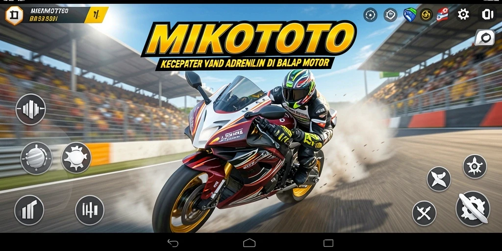 Gameplay mendebarkan MIKOTOTO dengan balapan motor yang cepat.