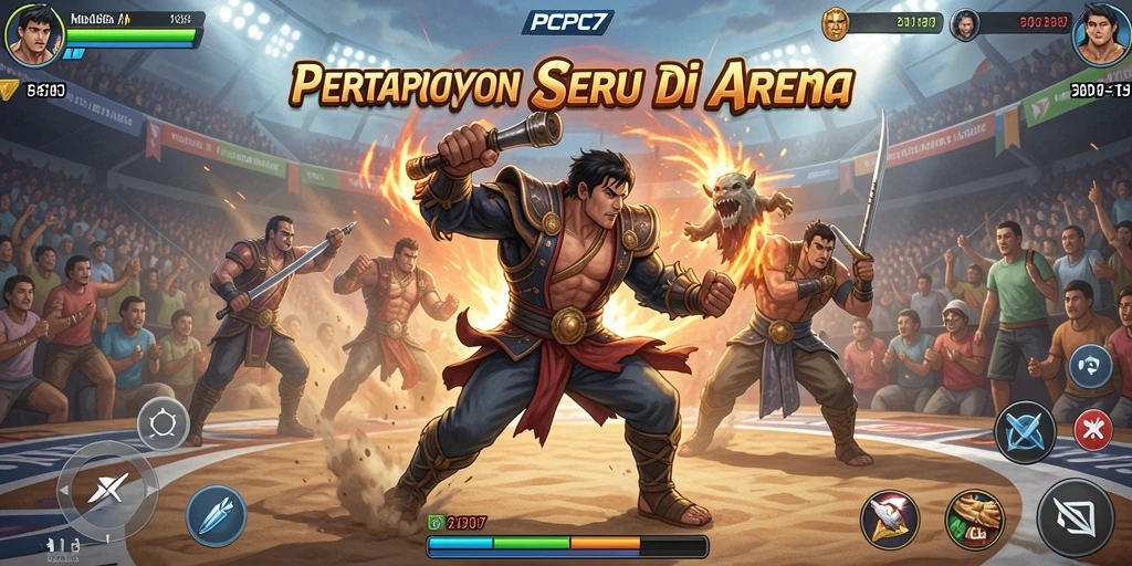 Tampilan gameplay seru dalam PCPC7 dengan pertarungan mendebarkan.