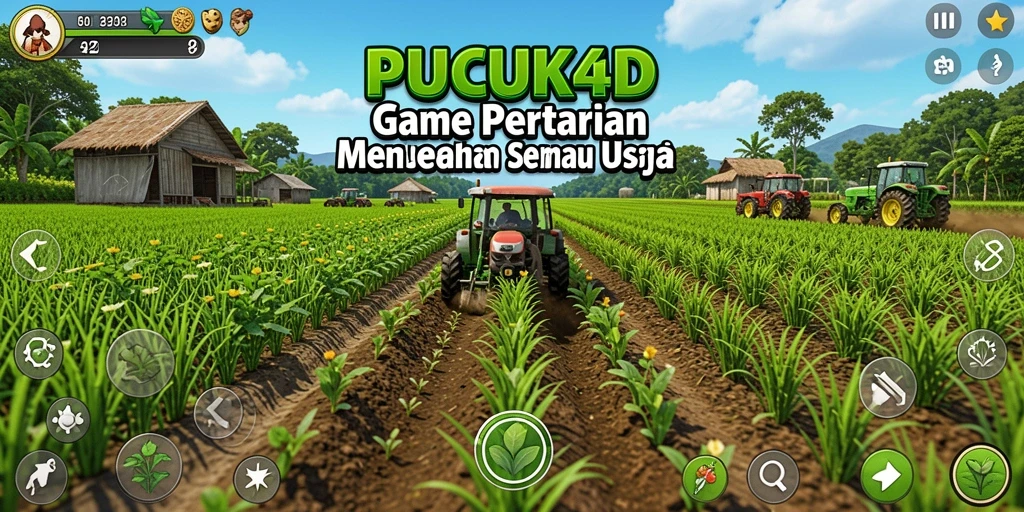 Tampilan gameplay PUCUK4D yang menampilkan kebun yang asri dan beragam tanaman.