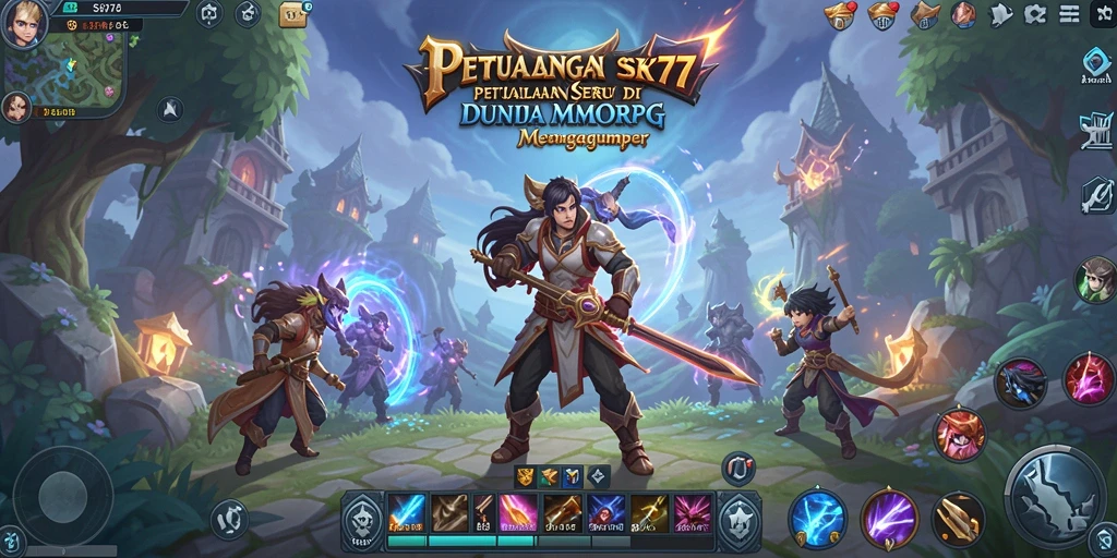 Tangkapan layar gameplay SKY77 yang menunjukkan pertempuran epik dalam MMORPG.