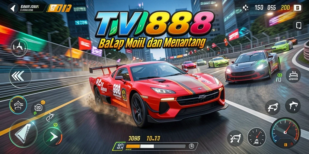Screenshot menunjukkan balapan intens dalam TV888 dengan visual memukau.